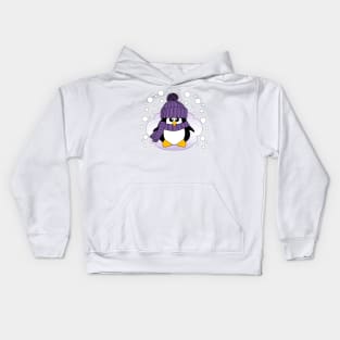 Christmas Penguin with Purple Hat and Scarf Kids Hoodie